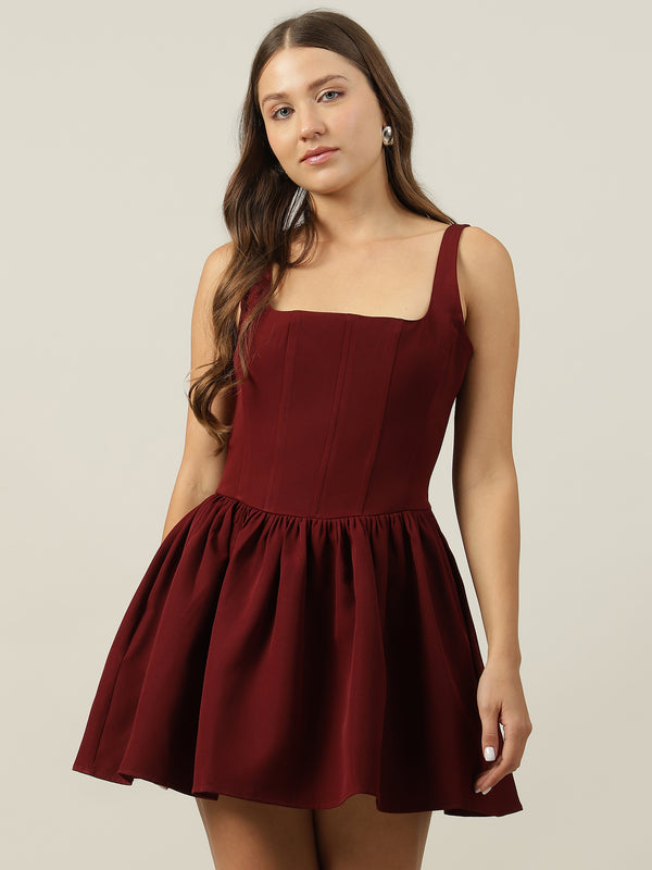 Ariel Maroon Corset Mini Dress