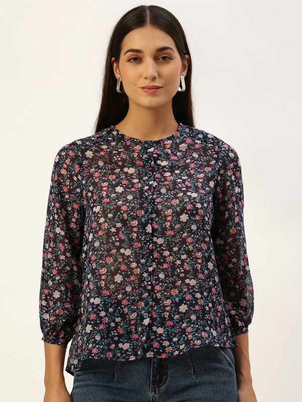 FLORAL BUTTON-FRONT CLASSIC SHIRT