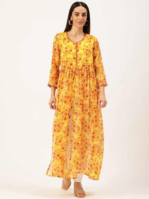 Kylie Yellow Button Front Longline Maxi Top