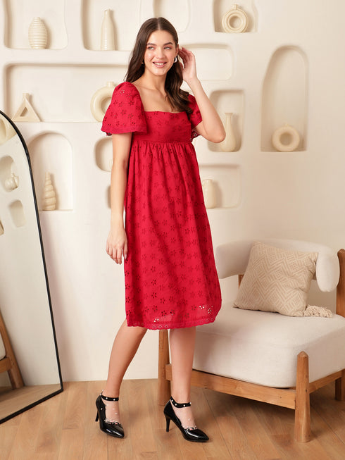 Khloé Berry Schiffli Flutter Sleeve Midi Dress