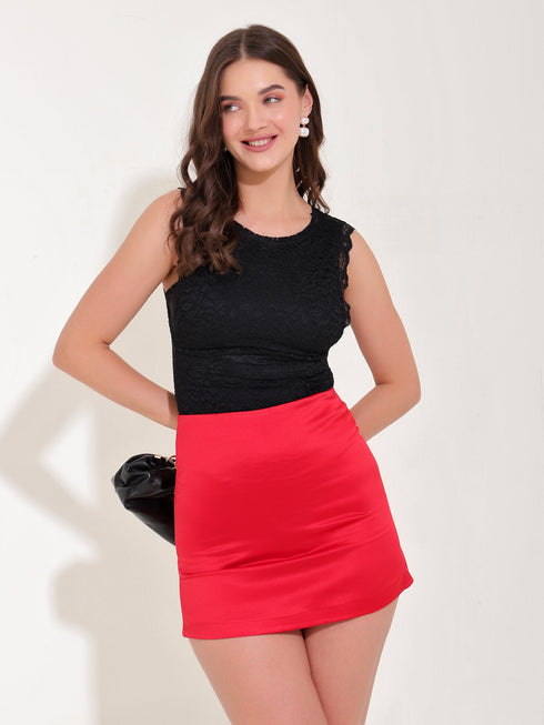 Moira Scarlet Satin Mini Skirt