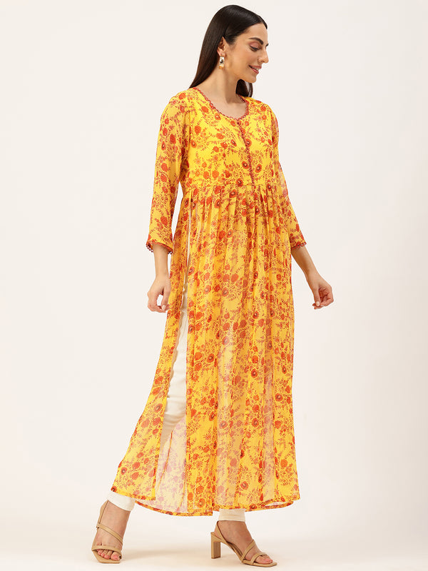 Kylie Yellow Button Front Longline Maxi Top