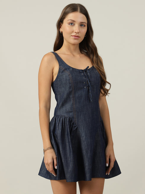 Flora Denim Tie Front Mini Dress