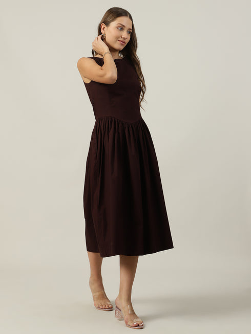 Rhea Poplin Drop Waist Midi Dress