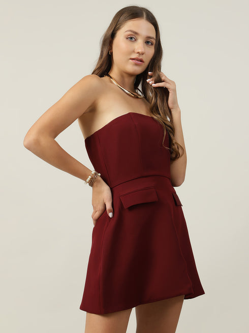 Polly Maroon Strapless Mini Dress