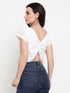 Hazel White Schiffli Ruched Back Crop Top