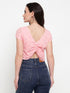 Hazel Pink Schiffli Ruched Back Crop Top