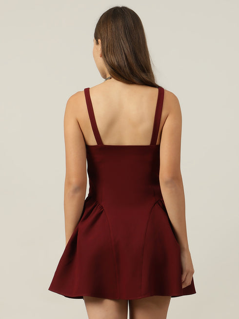 Flora Maroon Tie Front Mini Dress