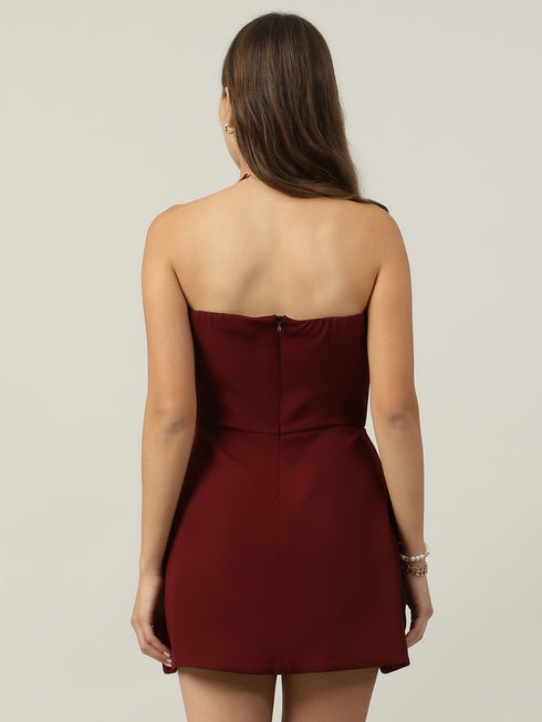 Polly Maroon Strapless Mini Dress