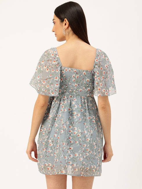 Coco Grey Flutter Sleeve Mini Dress