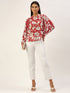 Red Floral Button-Front Peasant Top