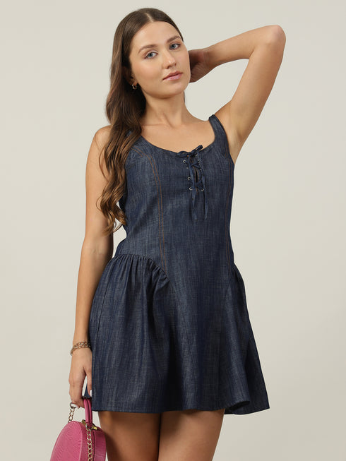 Flora Denim Tie Front Mini Dress