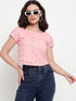 Hazel Pink Schiffli Ruched Back Crop Top