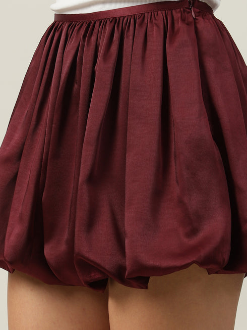 Maya Maroon Satin Balloon Skirt