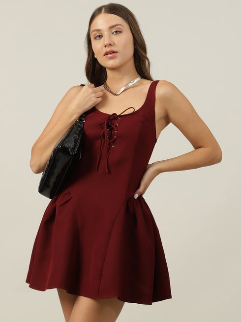 Flora Maroon Tie Front Mini Dress