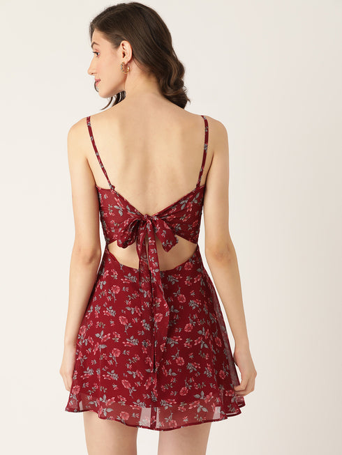 Hollister Navy & Pink Floral Lace Up Open Back Mini Dress