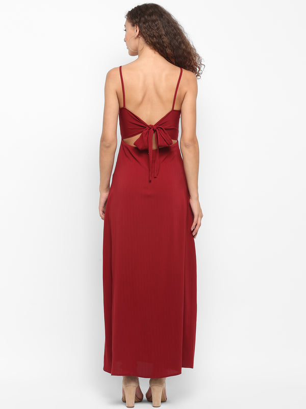 SPAGHETTI THIGH SLIT BACK-TIE MAXI DRESS